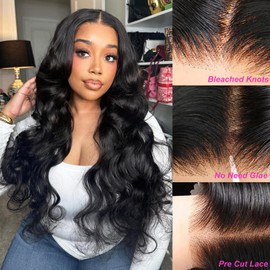 UWLK Glueless Wigs Human Hair Pre Plucked Pre Cut Wear and Go Body Wave Lace Front Wigs Human Hair 180% Density 4x4 Closure Wigs for Black Women 28 Inch