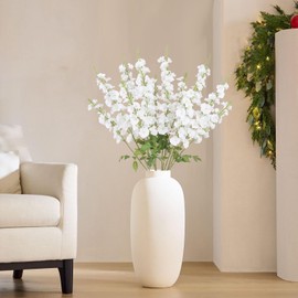 ICBOX Faux Morning Glory Flowers,6PCS White Delphinium Artificial Flowers 38.2'' Realistic Fake Silk Flowers for Wedding Party Home Garden Decor(White)