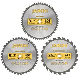 3Pack Combo 8-1/4 Inch 24T&40T&60T Woodworking Saw Blades with 5/8" Arbor, 0.06" Thin Kerf Alternating Top Bevel Tungsten Carbide Teeth Circular Saw Table Saw Blade, Ideal for Various Woods Cutting