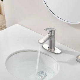 Single-Handle Brushed Nickel Basin Faucet for Bathroom Laundry 1-3 Holes 9/16\" Hoses Single Handle Vanity Sink Faucet with DeckColor: as Pic Color