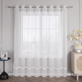 HongYa Curtain - Voile / Sheer Curtain - Transparent Curtain with Satin Ribbon