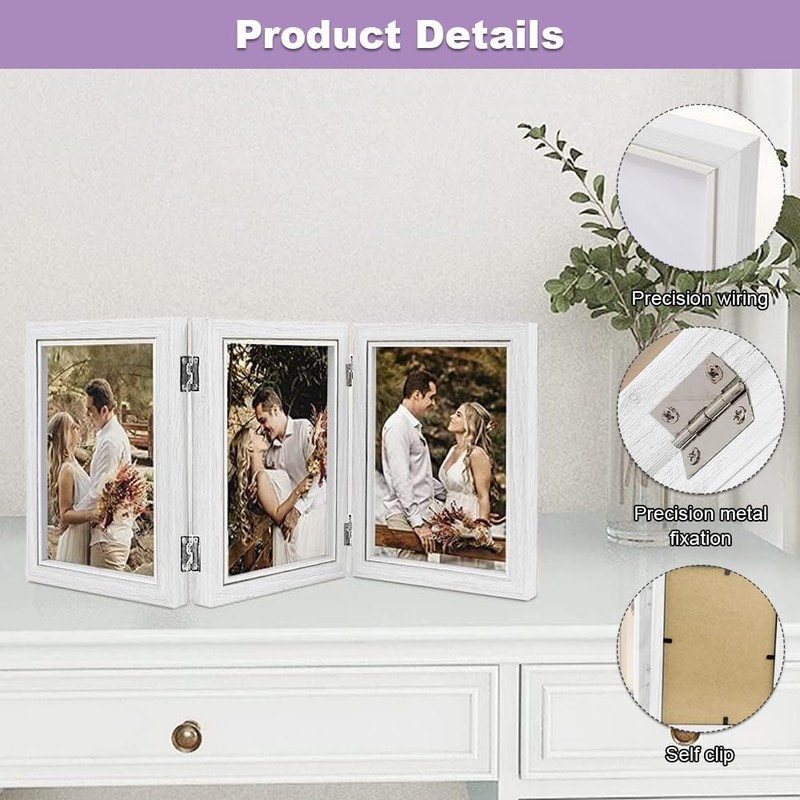 Trifold Photo Frame, 6x4 inches 3 Photos Collage Frame Hinged