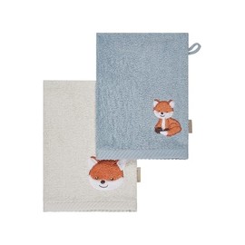 Sterntaler Pack of 2 Fox Filou Face Cloths - Baby Wash Cloth Made of Absorbent Cotton, Soft & Skin-Friendly - Children's Wash Cloth with Beautiful Selvedges and Cute Embroidery, Grey Blue