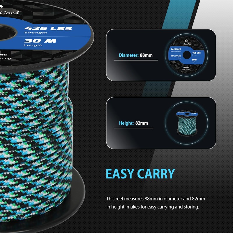 Abma Cord Paracord 425 lbs 3mm 100% Nylon 30M -