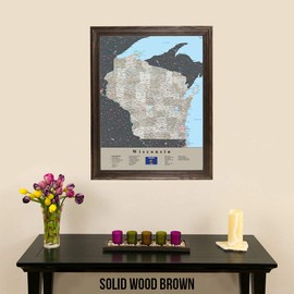 Wisconsin - Earth Toned - Solid Wood Brown Frame - 150 Pins Included - 33.75 inches x 27 inches