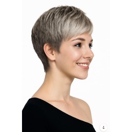 TSVMUO Women's gradient gray wig, elf cut wig, with bangs, fashionable, natural fluffy wig for women short style