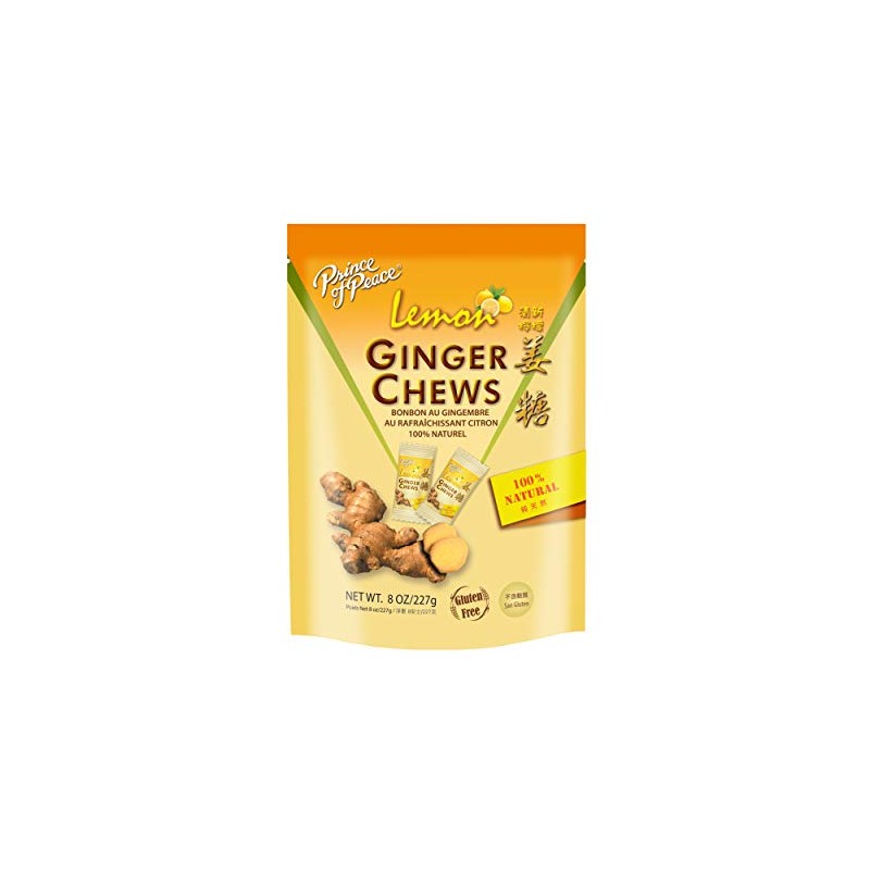 Prince of Peace 100% Natural Ginger Candy (Chews), Lemon Flavor,