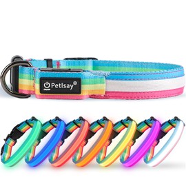 PetIsay LED Dog Collar - 7 Solid Colors & Memory - 300mAh Even Glow, No Half-Neck Light - USB-C Rechargeable, IPX7 Waterproof, Adjustable for Backyard, Hiking, Parties(Small)
