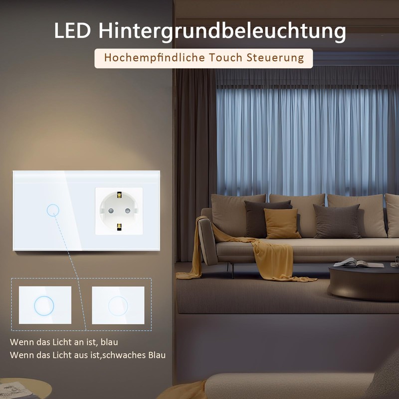 TAWOIA Switch with Socket Combination, EU Single 1 Way Crystal