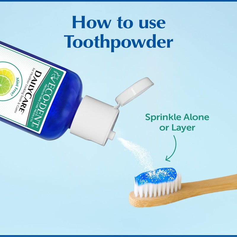 Eco-Dent DailyCare Baking Soda Toothpowder, Lemon-Lime – SLS & Fluoride-Free