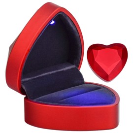 TDDL Ring Box Heart Shape Velvet Ring Box LED Wedding Ring Box Jewellery Boxes for Wedding Engagement Ring Valentine's Day