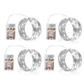 SINAMER White Fairy Lights Battery Operated (Included), 8 Modes & Auto Timer, 4 Packs 5m 50Led Mini Twinkle Silver Wire Firefly Starry Lights, Waterproof Battery Operated Lights for Tree Bottle Party