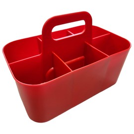 Enjoy Organizer - Small Stackable Plastic Caddy with Handle 6 Compartment | Desk, Makeup, Dorm Caddy, Classroom Art Organizers - 4 Pack, Made In USA (Red)
