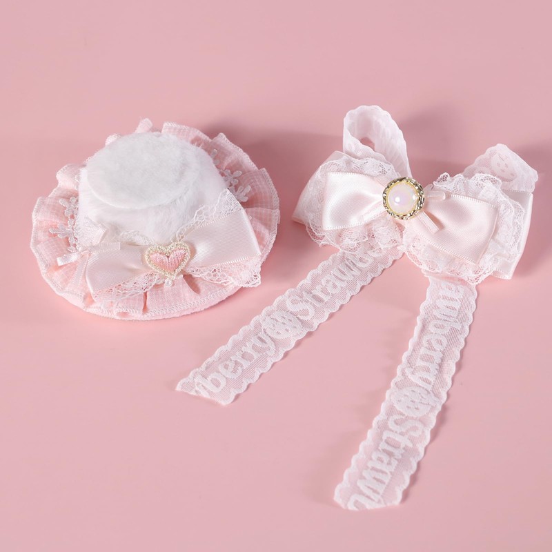 HOWWFALY 2PCS Cat Bow Hat with Lace, Adjustable Bow Collar