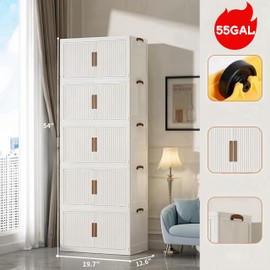 JH Spracely Stackable Storage Bins with 1 lid, 55 Gal/220 Qt Closet Organizers and Storage, 5 Packs Stackable Storage Drawers for Clothes, Collapsible Stackable Storage Bins for Clothes, Home, Office