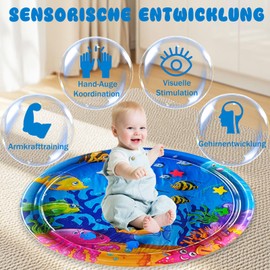 Tummy Time Mat - Inflatable Baby Water Playmat for Infants & Toddlers 3 6 9 Months Newborn - Tropical Fish(100cm * 100cm)