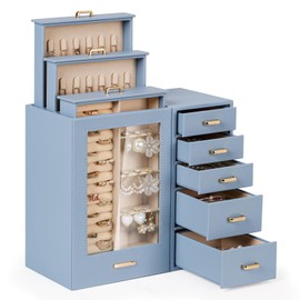 Homde Jewelry Organizer large for Dresser: Big Jewelry Box for Women - Holder with Drawers - Elegent Necklace Earring Ring Display Modern Gift (Grey Blue)