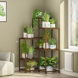 Bamworld Indoor Outdoor Plant Stand Shelf Corner Table 7 Pots Holder for Living Room Multiple Plants Patio Balcony Garden Decor