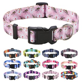 Mihqy Dog Collar for Small Dogs, Cute Small Medium Large Dog Pet Collar Cat Collar, with Floral Patterns, Soft Adjustable for Boy Girl Female Male Puppy Dog Collar(Pink White Flower,XS)