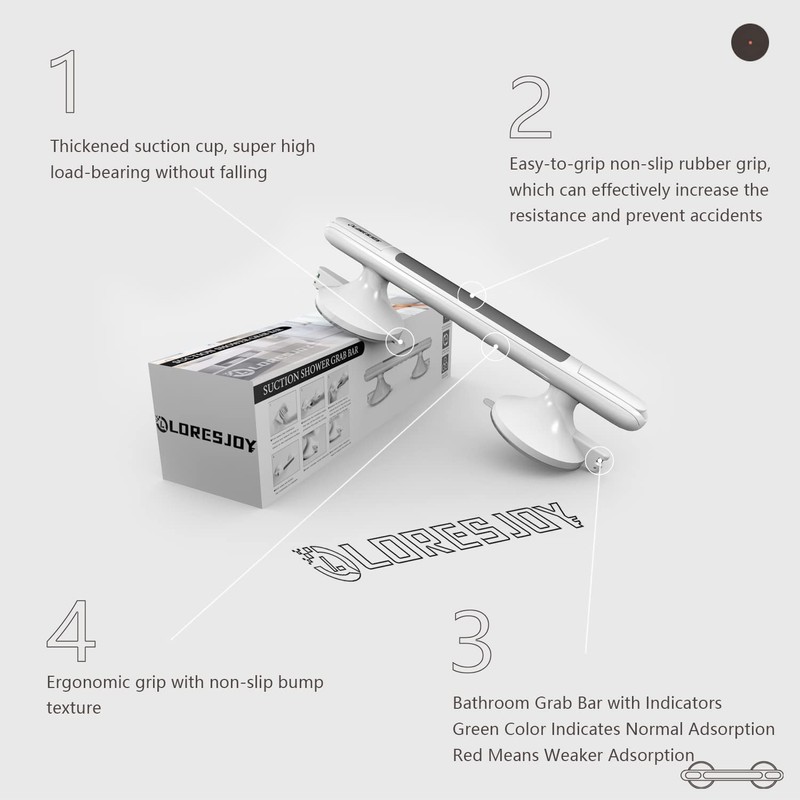 LORESJOY Shower Handles for Elderly Suction, Grab Bars for Bathtubs