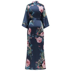 BABEYOND Women's Kimono Robe Long Satin Silky Floral Lightweight Bridesmaid Wedding Bachelorette Party Robe