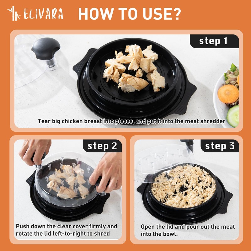 ELIVARA Chicken Shredder Tool - Large Twist Design with Brush