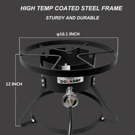 COOKAMP High Pressure Gas Burner 1-Burner Outdoor Propane Gas Cooker with 0-20 PSI Adjustable Regulator and Hose (BLACK) SA1600