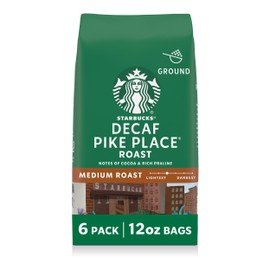 Starbucks Ground Coffee, Medium Roast Hot or Iced Coffee, Decaf Pike Place Roast, Six 12 oz Bags​