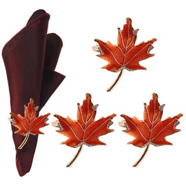 HANTURE FQQWEE Fall Maple Leaf Napkin Rings Set of 4 Thanksgiving Napkins Holder with Rhinestones Leaves Serviette Buckle for Harvest Table Accessories Home Decor, Orange, 3.8cm/1.5inch