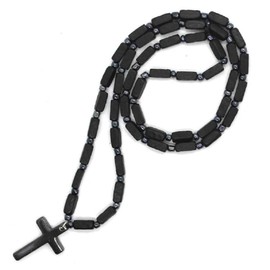 Greek Orthodox Hematite Bead Prayer Rope w/Cross, Greek Rosary Style 107