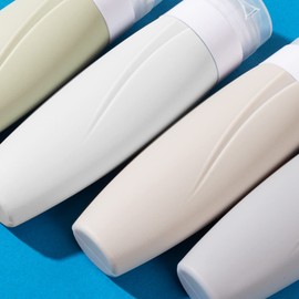 KIKIGOAL Set de 4 Botellas de Viaje, Travel Botellas Silicona Set para Viaje 90ml, a Prueba de Fugas, Botella de Viaje Reutilizable para Artículos de Tocador Champú y Jabón de Loción