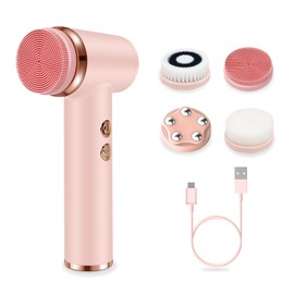 Cepillo de limpieza facial eléctrico con 4 cabezales de cepillo y 5 velocidades, IPX6 impermeable, carga rápida tipo C - para limpieza profunda, exfoliación, minimización de poros y eliminación de
