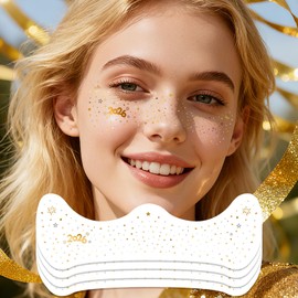 Ovasorve 2026 New Year Freckles Face Tattoo - Glittering 2026 Stars in Gold & Silver | Waterproof Face Gems for Women NYE Makeup, New Years Eve Party Supplies 2026 & Festival Celebration