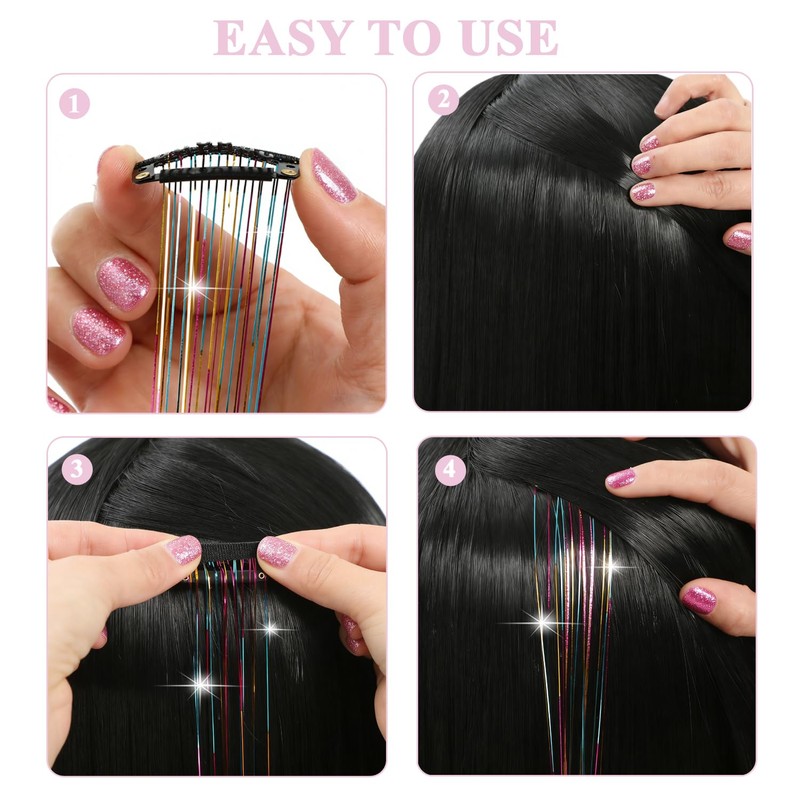 Hair Tinsel Clip in, Gold Tinsel Hair Extensions Fairy Hair