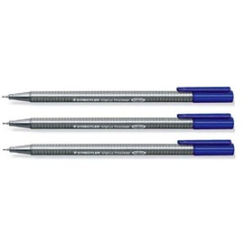 Staedtler Blue 0.3mm Triplus Fineliner Fine Line Pens Superfine Dry Safe & Washes Out Of Most Textiles (Pack of 3)