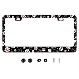 Paws Print License Plate Frame - Dog Cat Paw License Plate Cover Cute Animal Footprint License Plate Holder with Screws Decorative Car Tag Frame for Pet Lovers