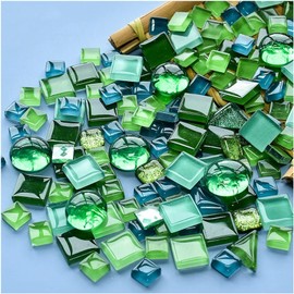 BTMIEY Colorful Crystal Mosaic Tiles Small Mini Mosaic Tiles for Crafts Bathroom Kitchen Home Decoration DIY Art Projects (Green Series)