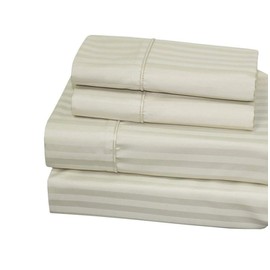 Royal Hotel 650-Thread-Count Bed Sheets - Wrinkle Free Sheets - Deep Pocket, Cotton Blend, Sateen Sheets, Hypoallergenic, 5 Piece - Split-King : Adjustable King Size - Ivory, Striped