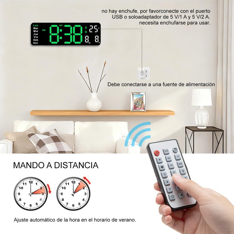 Reloj digital de 13 pulgadas, doble alarma con modo de