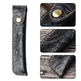 Pen Bag, 17 cm Vintage Leather Pen Case, Retro Holder for Fountain Pen, Pen Holder with Metal Press Stud for School, Home, Office, Artists, Business People