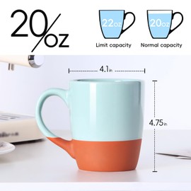 Smilatte Nice Ceramic Boss Tea Cup with Large Handle for Dad Men Women Unique Style for Any Kitchen, Green, 20 oz/600 ml