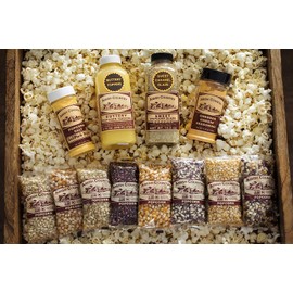 Amish Country Popcorn | 8 - 4 Ounce Variety Gift Set with Buttery Topping, Sweet Caramel Glaze, Ballpark Salt & Cheddar Cheese Seasoning | Old Fashioned, Non-GMO and Gluten Free