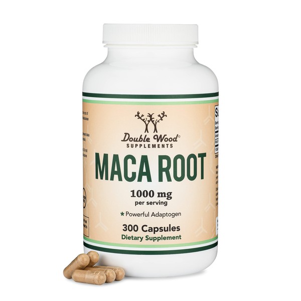 Maca Root Capsules for Women and Men, 300 Count (1,000mg of Black, Red, Yellow Maca Powder per Serving) Grown in Peru, Manufactured in The USA (for Energy, Performance, Motivation) by Double Wood