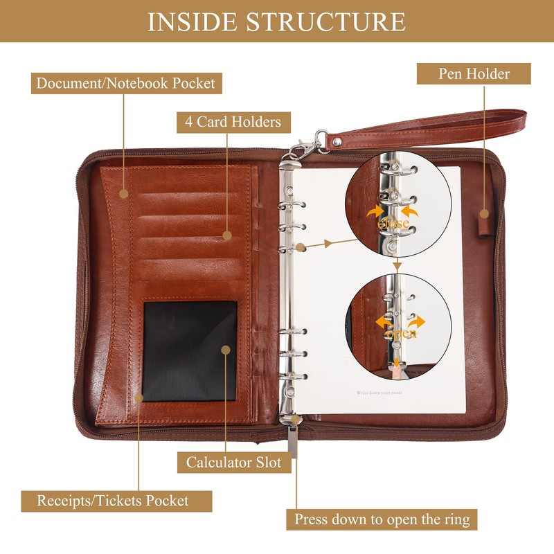 GraduationMall A5 Writing Case with Ring Binder Zip Portfolio Clipboard