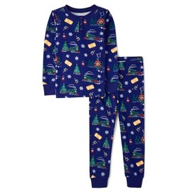 Gymboree,Gymmie Long Sleeve and Pant Cotton 2-Piece Pajama Sets, Big Kid, Toddler,Navy Christmas,12