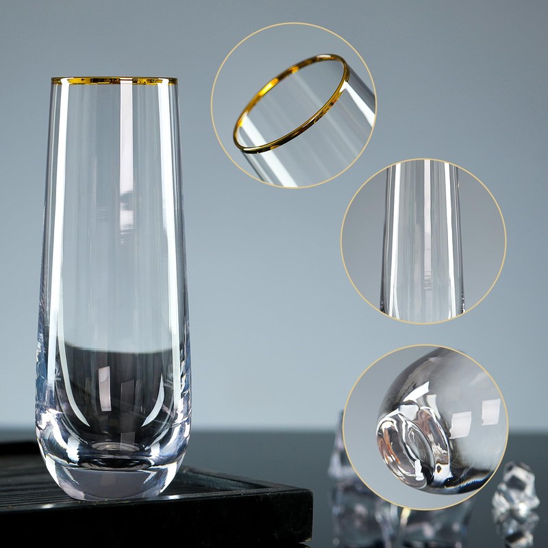 WIEJDEOOL Champagne Flutes Set of 4, Gold Rimmed Champagne Glasses