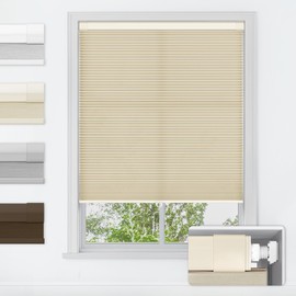 LazBlinds No Tools No Drill Cordless Cellular Shades, Light Filtering Honeycomb Shades for Home, Thermal Insulation Blinds for Windows, 22" W x 64" H, Beige