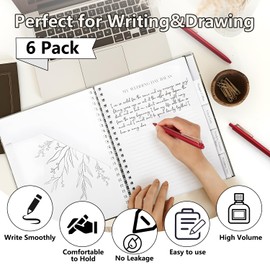 MOTIBACK Retractable Ballpoint Pen, Pack of 6, 0.5 mm Fine Pen with V-Clip and Metal Casing, High-Quality Ballpoint Pen Set for Soft Writing (Red)