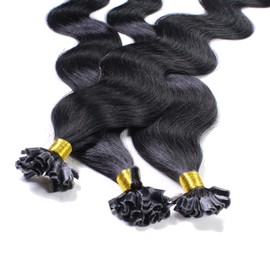 hair2heart Extensions Echthaar Bondings Gewellt - 25 Strähnen 1g 50cm 2/0 schwarz