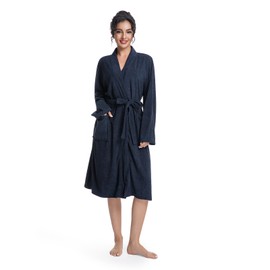 Mutenlc Women Lightweight Bath Robes Terry Cloth Towel Robe Knee Length Bathrobe with Pockets (Small-black)